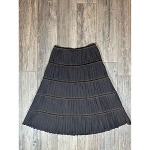 Max Mara Skirt Pleated Midi A Line Tiered Brown Trim Formal Party Career‎